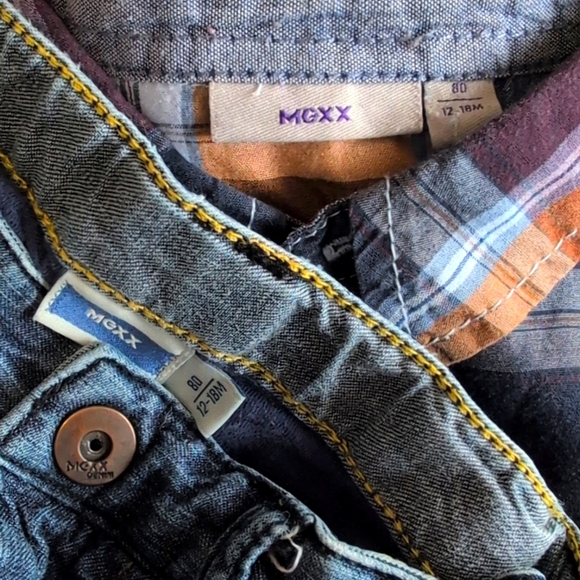 mexx plaid shirt & denim jeans matching outfit set 12-18 months baby toddler boy - Picture 2 of 16